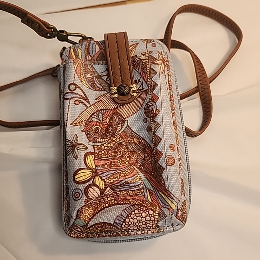 SAKROOTS Zip Around Crossbody Card Wallet Purse Owl Phone Wristlet Adjust Strap